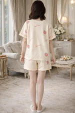 Strawberry Bear Print Lycra Night Suit Set – Premium Stretch Summer Co-Ord - Image 7