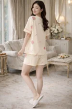 Strawberry Bear Print Lycra Night Suit Set – Premium Stretch Summer Co-Ord - Image 6