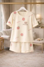 Strawberry Bear Print Lycra Night Suit Set – Premium Stretch Summer Co-Ord - Image 5