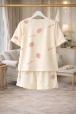 Strawberry Bear Print Lycra Night Suit Set – Premium Stretch Summer Co-Ord - Image 4