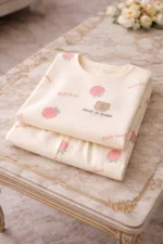 Strawberry Bear Print Lycra Night Suit Set – Premium Stretch Summer Co-Ord - Image 3