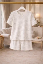 Minimal Floral Lycra Night Suit Set – Premium Stretch Summer Co-Ord - Image 4