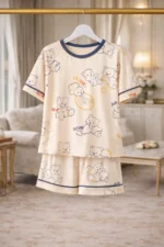 Teddy Print Lycra Night Suit Set – Premium Stretch Summer Co-Ord - Image 4