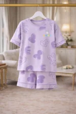 Lavender Play Print Lycra Night Suit Set – Premium Stretch Summer Co-Ord - Image 4