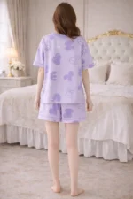 Lavender Play Print Lycra Night Suit Set – Premium Stretch Summer Co-Ord - Image 2