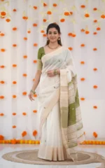 Kerala Style Soft Cotton Silk Saree with Contrast Blouse & Zari Border - Image 13