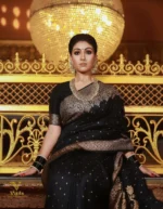 Royal Black Silk Saree with Antique Gold Zari Border - Image 6