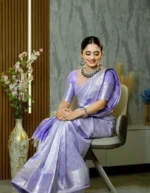 Silver Aura Lavender Shimmer Silk Saree with Minimal Weaving - Image 8