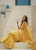 Sunshine Yellow Soft Cotton Saree with Contrast Pallu - Image 11