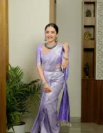 Silver Aura Lavender Shimmer Silk Saree with Minimal Weaving - Image 6