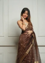 Golden Sheer Tissue Silk Saree with Zari Border – Festive & Occasion Wear - Image 25