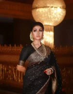 Royal Black Silk Saree with Antique Gold Zari Border - Image 3