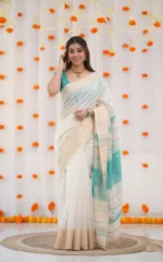 Kerala Style Soft Cotton Silk Saree with Contrast Blouse & Zari Border - Image 18