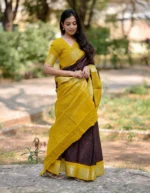 Mustard Yellow & Maroon Traditional Cotton Silk Saree with Contrast Border – Ethnic Daily Wear - Image 12