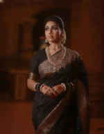 Royal Black Silk Saree with Antique Gold Zari Border - Image 2