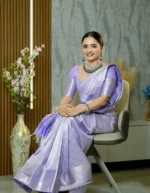 Silver Aura Lavender Shimmer Silk Saree with Minimal Weaving - Image 7