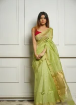 Golden Sheer Tissue Silk Saree with Zari Border – Festive & Occasion Wear - Image 14