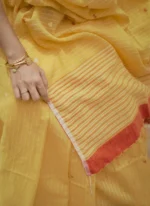 Sunshine Yellow Soft Cotton Saree with Contrast Pallu - Image 9