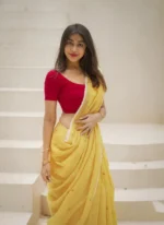 Sunshine Yellow Soft Cotton Saree with Contrast Pallu - Image 10