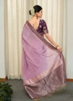 Lavender Silk Saree with Elegant Zari Border & Subtle Woven Motifs – Premium Festive & Party Wear - Image 5