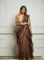 Golden Sheer Tissue Silk Saree with Zari Border – Festive & Occasion Wear - Image 23