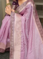 Lavender Silk Saree with Elegant Zari Border & Subtle Woven Motifs – Premium Festive & Party Wear - Image 4