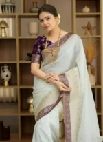 Purple Silk Saree with Antique Gold & Brown Zari Border – Elegant Festive & Traditional Wear - Image 4