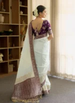 Purple Silk Saree with Antique Gold & Brown Zari Border – Elegant Festive & Traditional Wear - Image 3