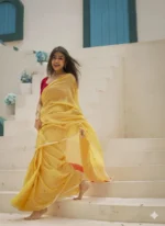 Sunshine Yellow Soft Cotton Saree with Contrast Pallu - Image 7