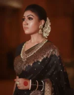 Royal Black Silk Saree with Antique Gold Zari Border - Image 4