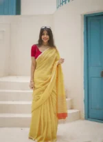 Sunshine Yellow Soft Cotton Saree with Contrast Pallu - Image 5