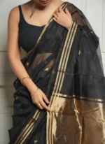 Golden Sheer Tissue Silk Saree with Zari Border – Festive & Occasion Wear - Image 34