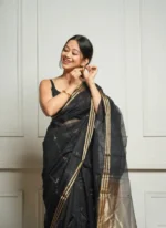 Golden Sheer Tissue Silk Saree with Zari Border – Festive & Occasion Wear - Image 33