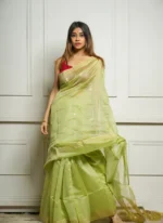 Golden Sheer Tissue Silk Saree with Zari Border – Festive & Occasion Wear - Image 12