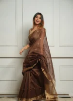 Golden Sheer Tissue Silk Saree with Zari Border – Festive & Occasion Wear - Image 22