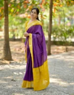 Mustard Yellow & Maroon Traditional Cotton Silk Saree with Contrast Border – Ethnic Daily Wear - Image 6