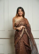 Golden Sheer Tissue Silk Saree with Zari Border – Festive & Occasion Wear - Image 21