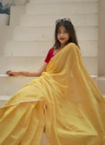 Sunshine Yellow Soft Cotton Saree with Contrast Pallu - Image 4