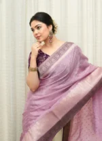 Lavender Silk Saree with Elegant Zari Border & Subtle Woven Motifs – Premium Festive & Party Wear - Image 2