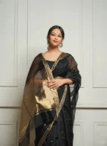 Golden Sheer Tissue Silk Saree with Zari Border – Festive & Occasion Wear - Image 31