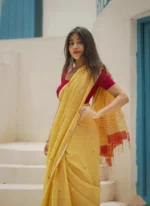 Sunshine Yellow Soft Cotton Saree with Contrast Pallu - Image 3