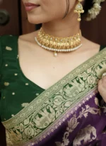 Royal Purple Maharani Motif Silk Saree with Elephant Zari Weaving & Antique Gold Border – Premium Wedding Wear - Image 8