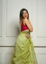 Golden Sheer Tissue Silk Saree with Zari Border – Festive & Occasion Wear - Image 10