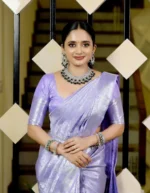 Silver Aura Lavender Shimmer Silk Saree with Minimal Weaving - Image 5