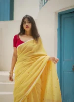 Sunshine Yellow Soft Cotton Saree with Contrast Pallu - Image 2