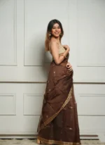 Golden Sheer Tissue Silk Saree with Zari Border – Festive & Occasion Wear - Image 20
