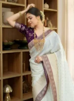 Purple Silk Saree with Antique Gold & Brown Zari Border – Elegant Festive & Traditional Wear - Image 2