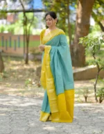 Mustard Yellow & Maroon Traditional Cotton Silk Saree with Contrast Border – Ethnic Daily Wear - Image 2