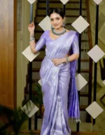 Silver Aura Lavender Shimmer Silk Saree with Minimal Weaving - Image 4