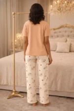 Peach Printed Lycra Full-Length Night Suit Set – Soft Premium Lounge Wear for Women - Image 2